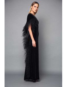 VELVET DRESS ONE SHOULDER - WITH BLACK FEATHERS 2
