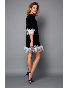 MINI VELVET DRESS -  WITH WHITE FEATHERS 2