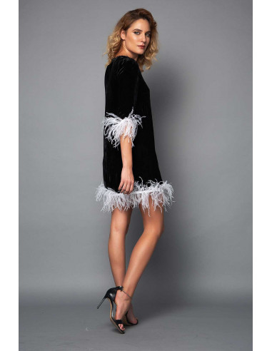 MINI VELVET DRESS -  WITH WHITE FEATHERS