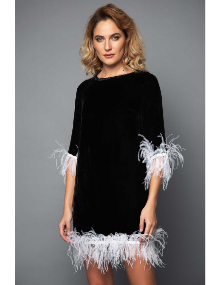 MINI VELVET DRESS -  WITH WHITE FEATHERS