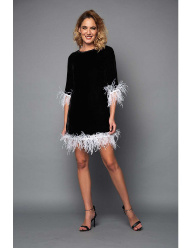 MINI VELVET DRESS -  WITH WHITE FEATHERS
