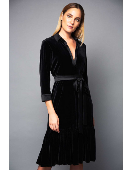 VELVET TUNIC DRESS-  WITH PLUNGE NECK AND BELT
