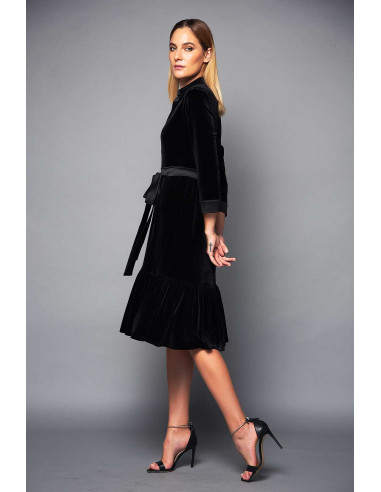 VELVET TUNIC DRESS-  WITH PLUNGE NECK AND BELT