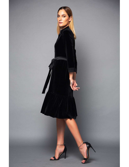 VELVET TUNIC DRESS-  WITH PLUNGE NECK AND BELT