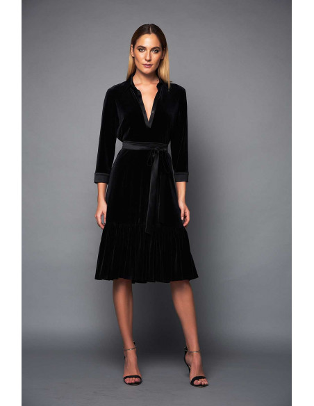 VELVET TUNIC DRESS-  WITH PLUNGE NECK AND BELT