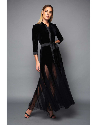 SHIRT VELVET DRESS -  WITH MESH FABRIC