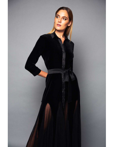 SHIRT VELVET DRESS -  WITH MESH FABRIC