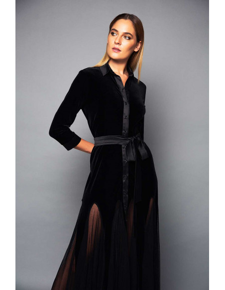 SHIRT VELVET DRESS -  WITH MESH FABRIC