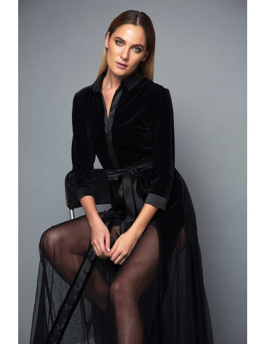 SHIRT VELVET DRESS -  WITH MESH FABRIC