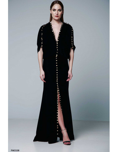 VELVET LONG DRESS – WITH GOLD BUTTONS DETAILS
