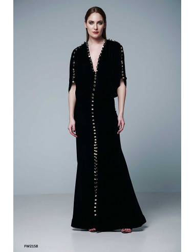 VELVET LONG DRESS – WITH GOLD BUTTONS DETAILS