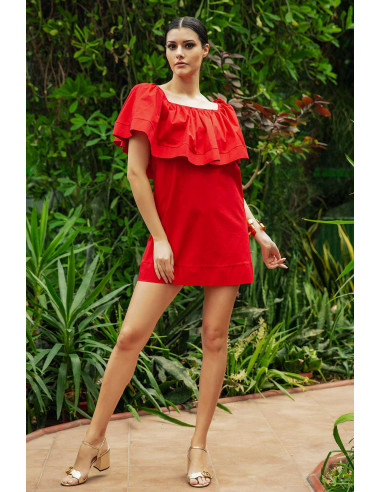 MINI DRESS – WITH RUFLLE NECK LINE