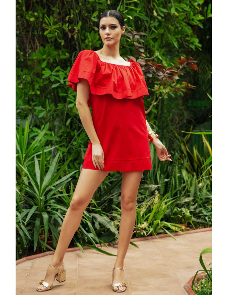 MINI DRESS – WITH RUFLLE NECK LINE