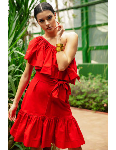 MIDI DRESS- WITH ONE SHOULDER RUFFLE TOP 2