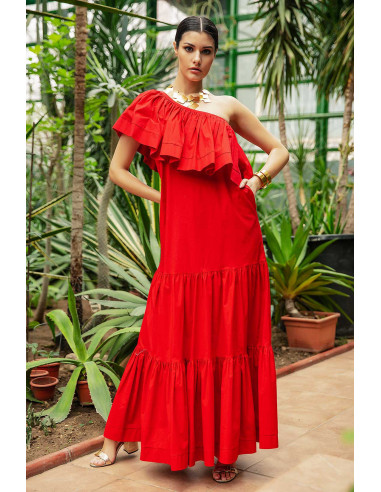 MAXI DRESS- WITH ONE SHOULDER RUFFLE TOP
