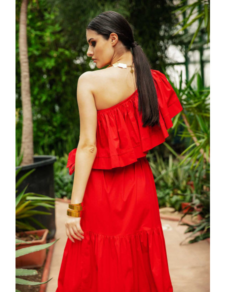 MAXI DRESS- WITH ONE SHOULDER RUFFLE TOP