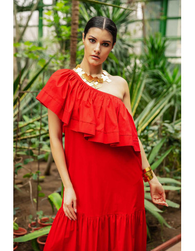 MAXI DRESS- WITH ONE SHOULDER RUFFLE TOP