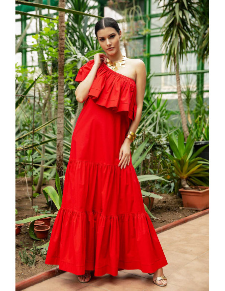 MAXI DRESS- WITH ONE SHOULDER RUFFLE TOP