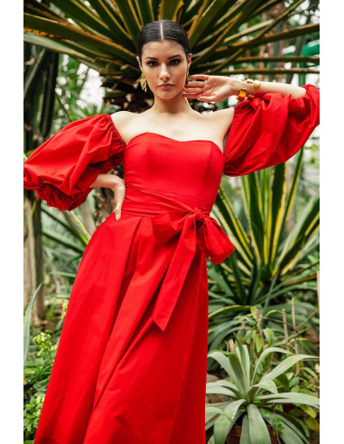 MIDI CORSET DRESS - WITH PUFFED SLEEVES