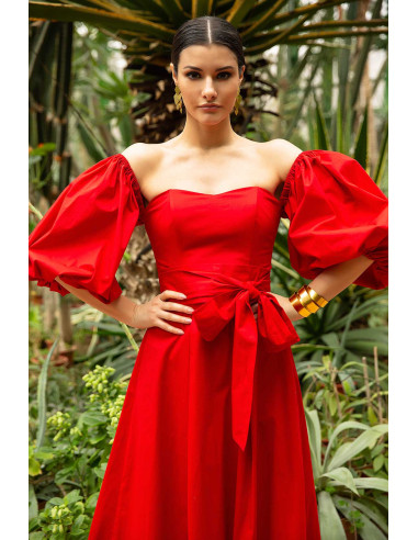 MIDI CORSET DRESS - WITH PUFFED SLEEVES