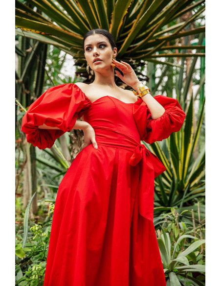 MIDI CORSET DRESS - WITH PUFFED SLEEVES