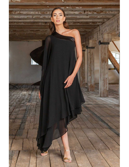 CHIFFON ASYMMETRIC ONE SHOULDER DRESS