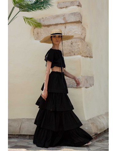 LONG RUFFLE SKIRT WITH MATCHING CROP TOP