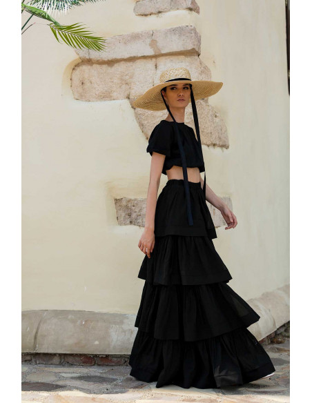 LONG RUFFLE SKIRT WITH MATCHING CROP TOP