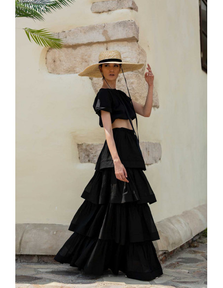 LONG RUFFLE SKIRT WITH MATCHING CROP TOP