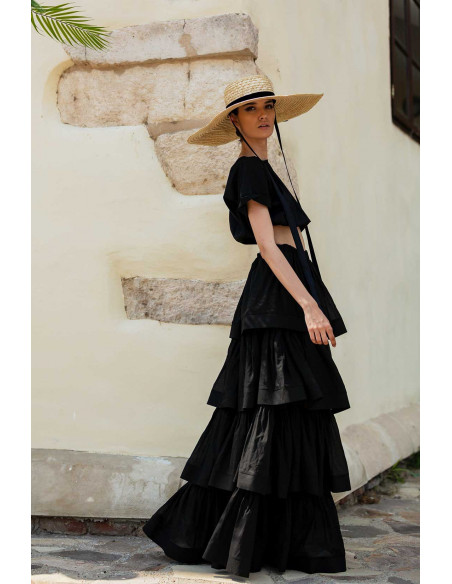 LONG RUFFLE SKIRT WITH MATCHING CROP TOP