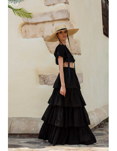 LONG RUFFLE SKIRT WITH MATCHING CROP TOP