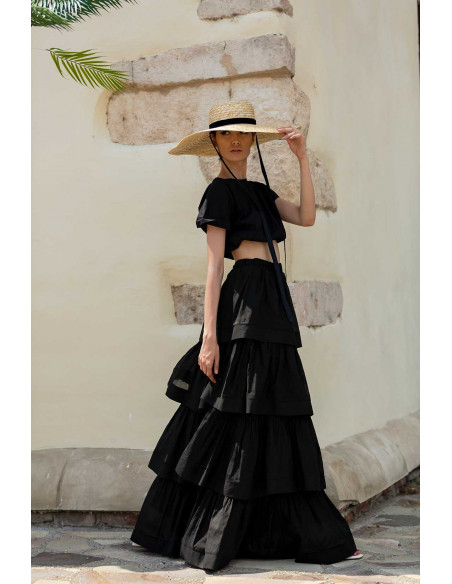 LONG RUFFLE SKIRT WITH MATCHING CROP TOP