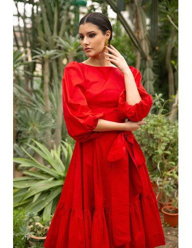 MIDI DRESS - WITH PUFFED SLEEVES