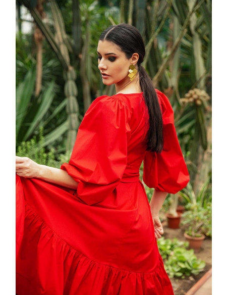 MIDI DRESS - WITH PUFFED SLEEVES