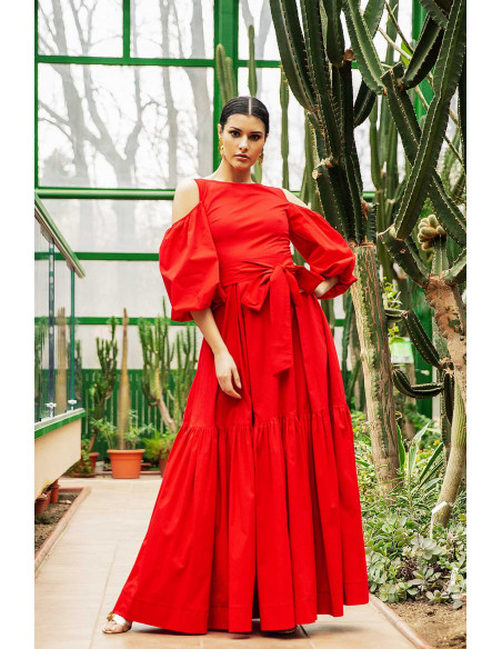 MAXI DRESS - WITH SPLIT PUFFED SLEEVES