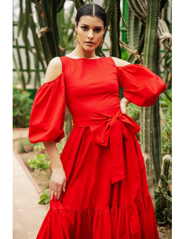 MAXI DRESS - WITH SPLIT PUFFED SLEEVES