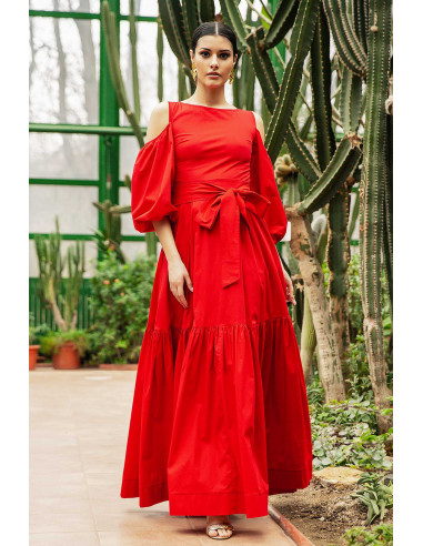 MAXI DRESS - WITH SPLIT PUFFED SLEEVES