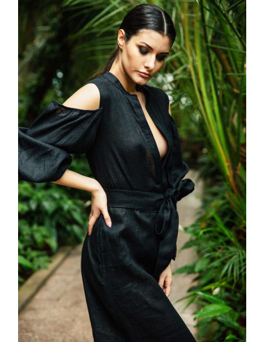 MEDIUM TUNIC DRESS - WITH PUNGE NECK LINE AND SPLIT PUFFED SLEEVES