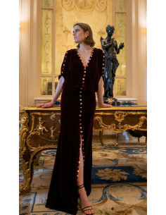 VELVET LONG DRESS – WITH GOLD BUTTONS DETAILS
