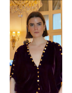 VELVET LONG DRESS – WITH GOLD BUTTONS DETAILS 2