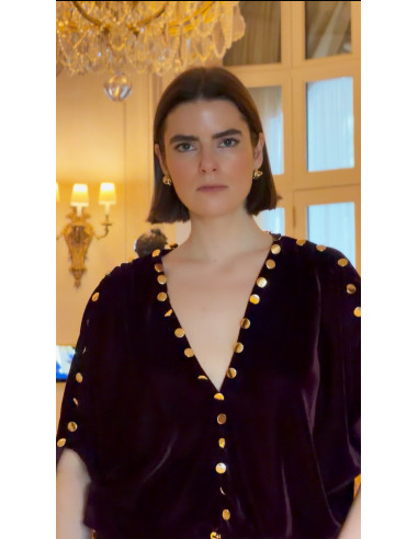 VELVET LONG DRESS – WITH GOLD BUTTONS DETAILS