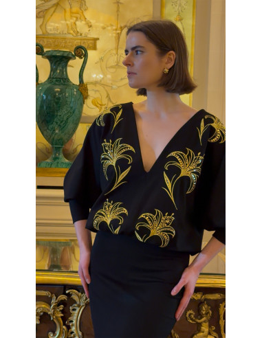 BLACK EMBROIDERED LONG DRESS