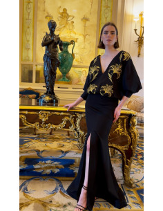 BLACK EMBROIDERED LONG DRESS 2