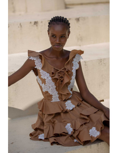 MINI  DRESS- NO BACK TOP WITH WHITE LACE- Raluca Mihalceanu Fashion