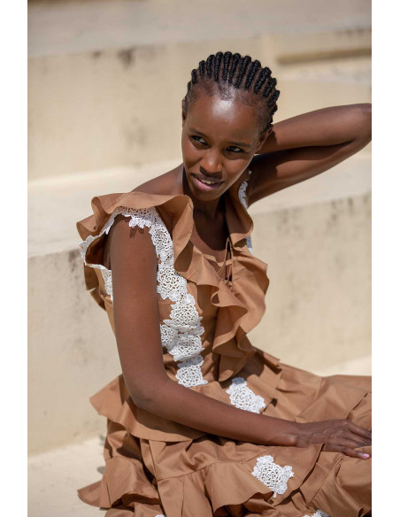 MINI  DRESS- NO BACK TOP WITH WHITE LACE- Raluca Mihalceanu Fashion