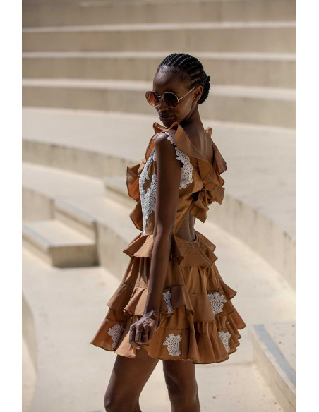 MINI  DRESS- NO BACK TOP WITH WHITE LACE- Raluca Mihalceanu Fashion